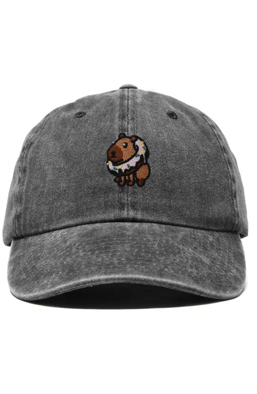 Dalix Capybara Donut Embroidered Cap In Washed Black