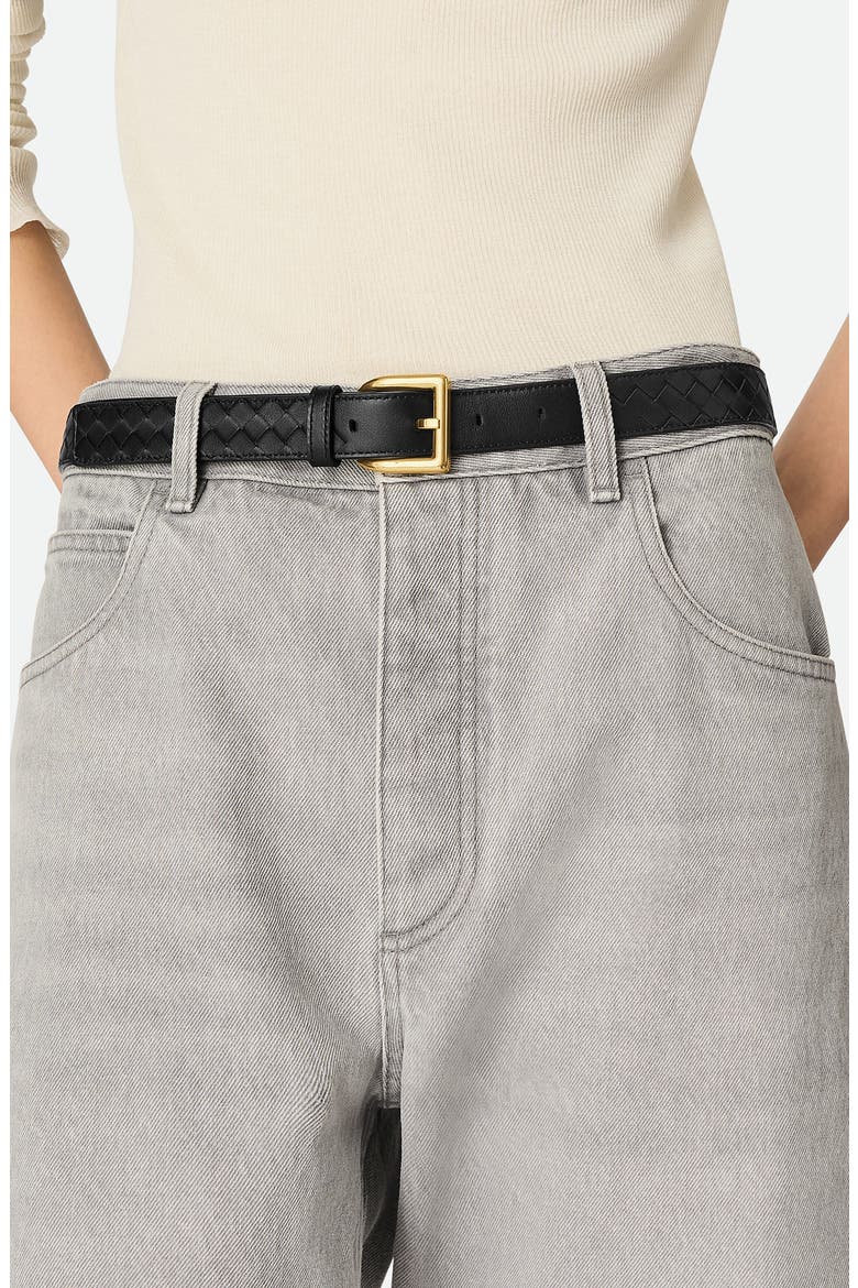 Cintura Intrecciato Leather Belt, Alternate, color, 1019 BLACK-M BRASS