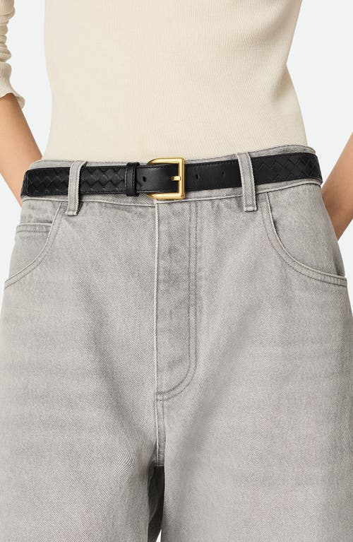 Bottega Veneta Cintura Intrecciato Leather Belt In 1019 Black-m Brass
