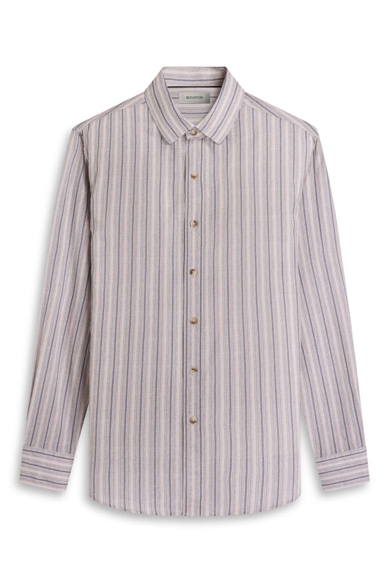 Julian Shaped Fit Stripe Cotton & Linen Button-Up Shirt, Alternate, color, CAMEL