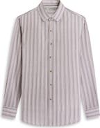 Bugatchi Julian Shaped Fit Stripe Cotton & Linen Button-Up Shirt