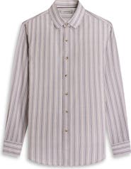 Bugatchi Julian Shaped Fit Stripe Cotton & Linen Button-Up Shirt