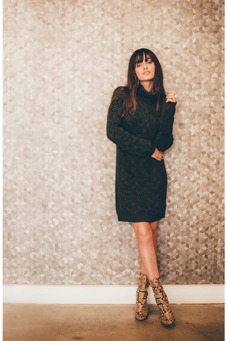 Cable Detail Sweater Dress, Alternate, color, CHARCOAL
