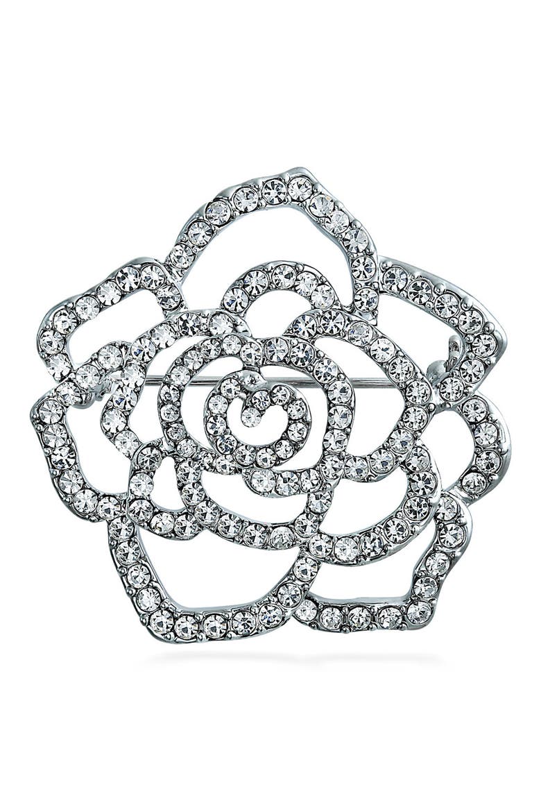 Large Bridal Flower Shape Pin, Main, color, CLEAR