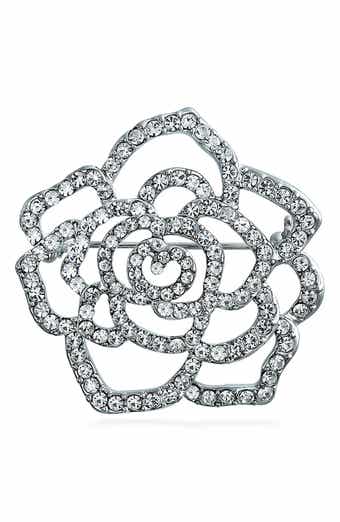 BLING JEWELRY Large Bridal Flower Shape Pin