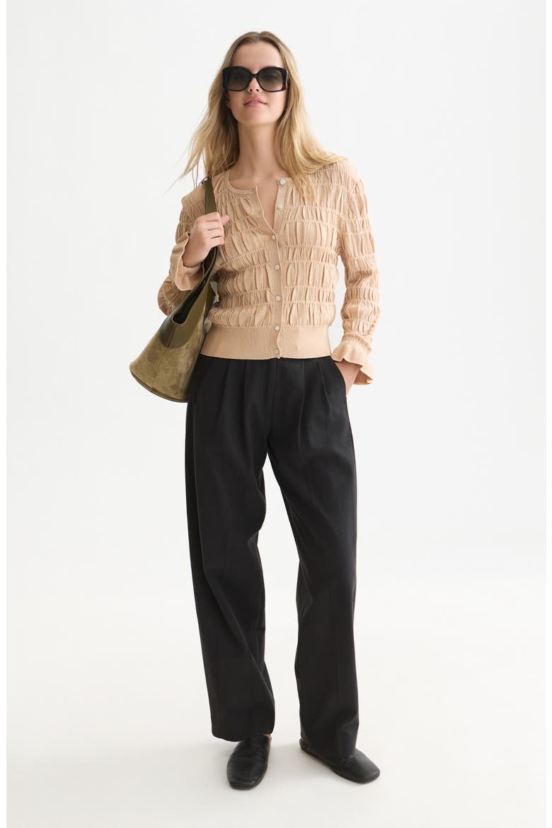 Smock Stitch Crewneck Cardigan, Alternate, color, SHIFTING SAND
