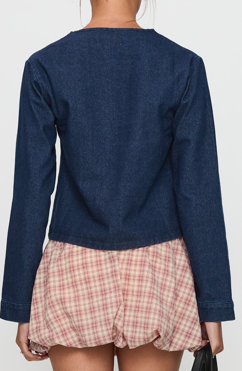 Princess Polly Never Alone Tie Front Cotton Denim Jacket, Alternate, color, Denim