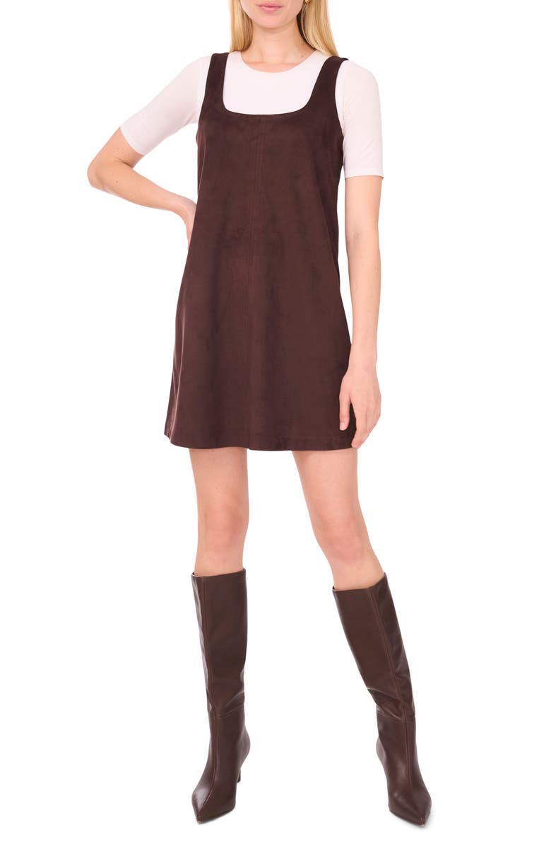 1.STATE Seam Detail Faux Suede Shift Minidress, Main, color, Chocolate
