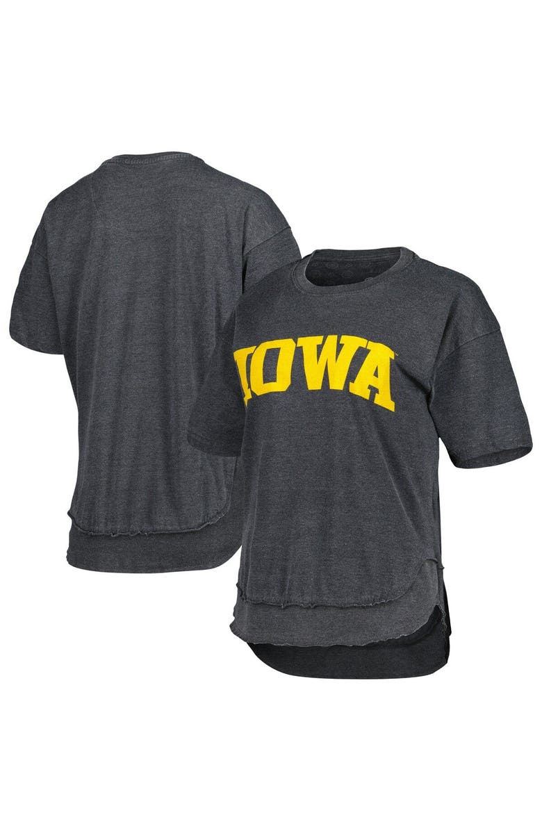 PRESSBOX Women's Pressbox Black Iowa Hawkeyes Arch Poncho T-Shirt, Main, color,