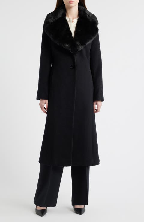 Faux Fur Collar Wool Blend Coat