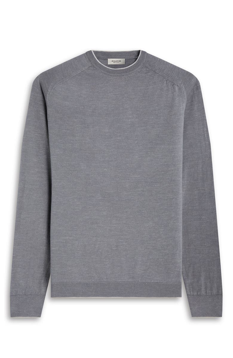 Bugatchi Tipped Merino Wool, Silk & Linen Crewneck Sweater, Alternate, color, Zinc