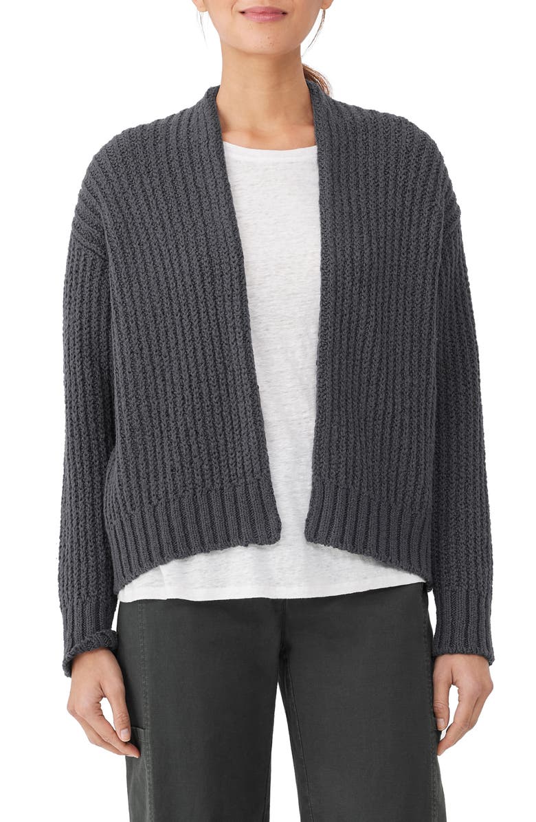 Eileen Fisher Organic Cotton Open Front Cardigan, Main, color, 