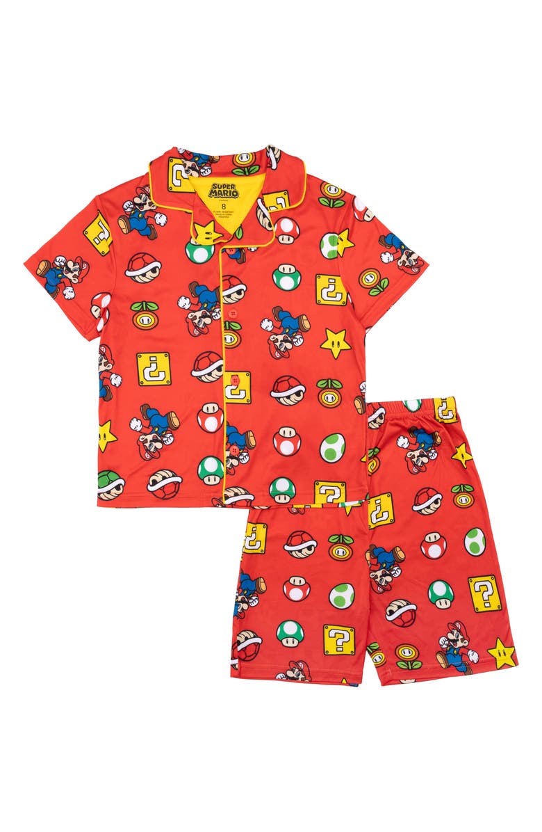 AME Kids' Mario Jersey Coat Two-Piece Pajamas, Main, color, 
