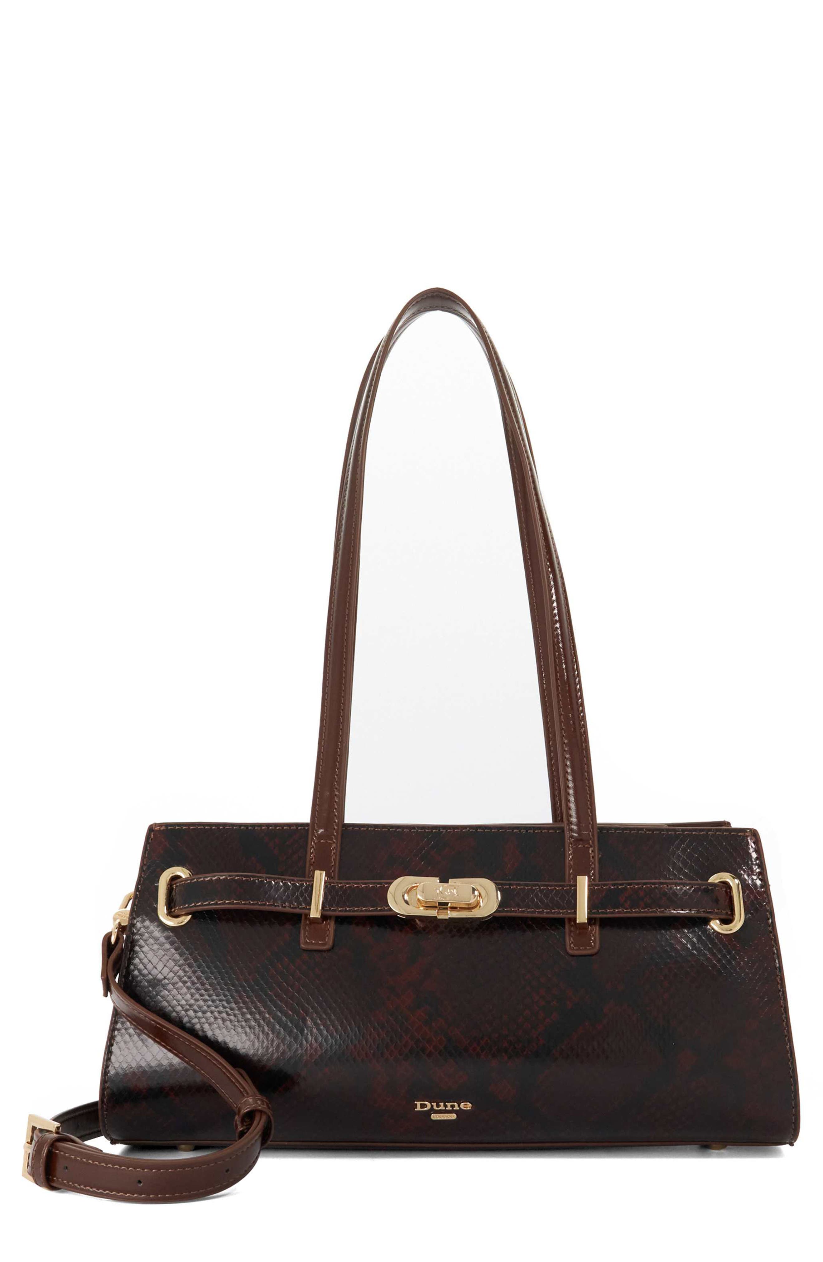 Depend Croc Embossed Leather Shoulder Bag, Main, color, BROWN