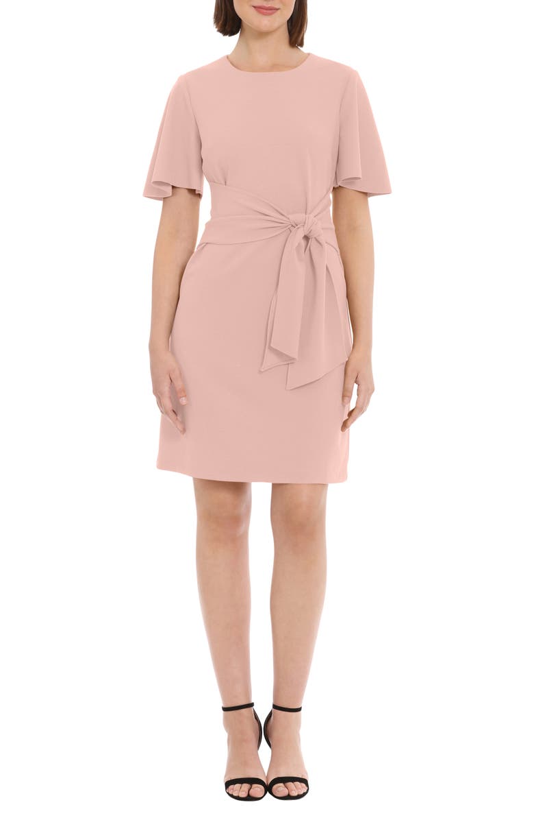 Donna Morgan Flutter Sleeve Waist Tie Dress, Main, color, Shell Pink