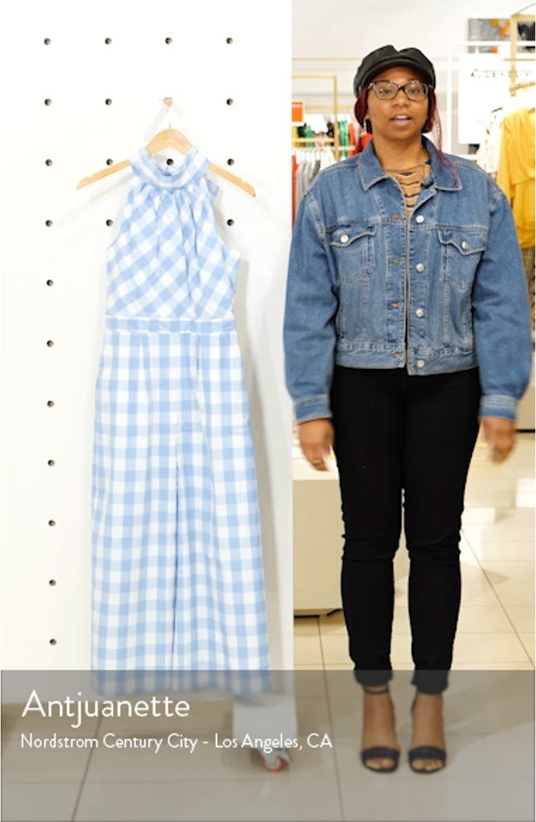 Gingham High Neck Cotton Poplin Jumpsuit, sales video thumbnail