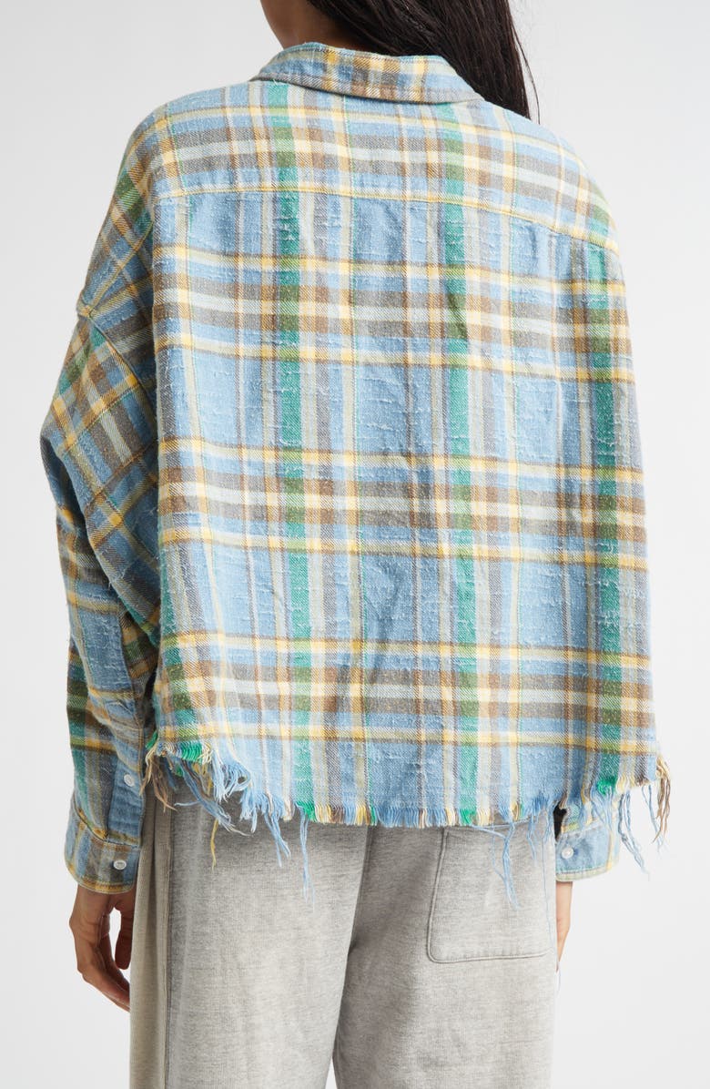 R13 Plaid Fray Hem Crop Button-Up Work Shirt, Alternate, color, Light Blue Plaid