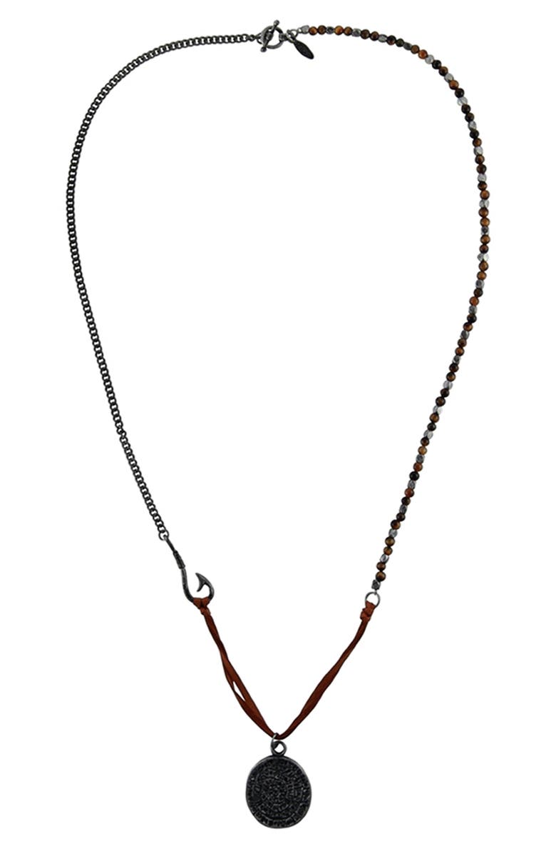 Ettika Men's Tiger's Eye Coin Pendant Necklace, Main, color,