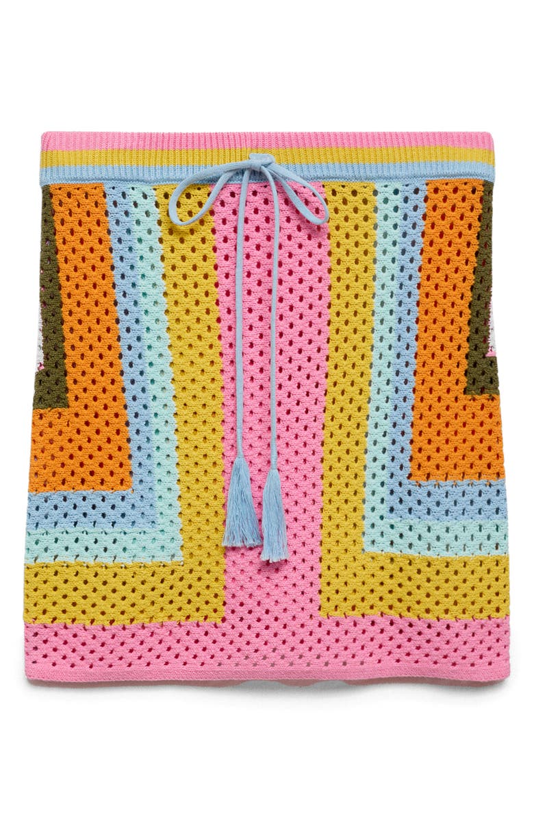 MANGO Babylon Colorblock Open Stitch Cotton Drawstring Sweater Miniskirt, Alternate, color, Pink