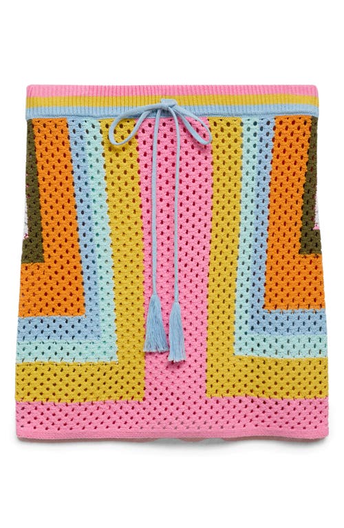MANGO MANGO BABYLON COLORBLOCK OPEN STITCH COTTON DRAWSTRING SWEATER MINISKIRT