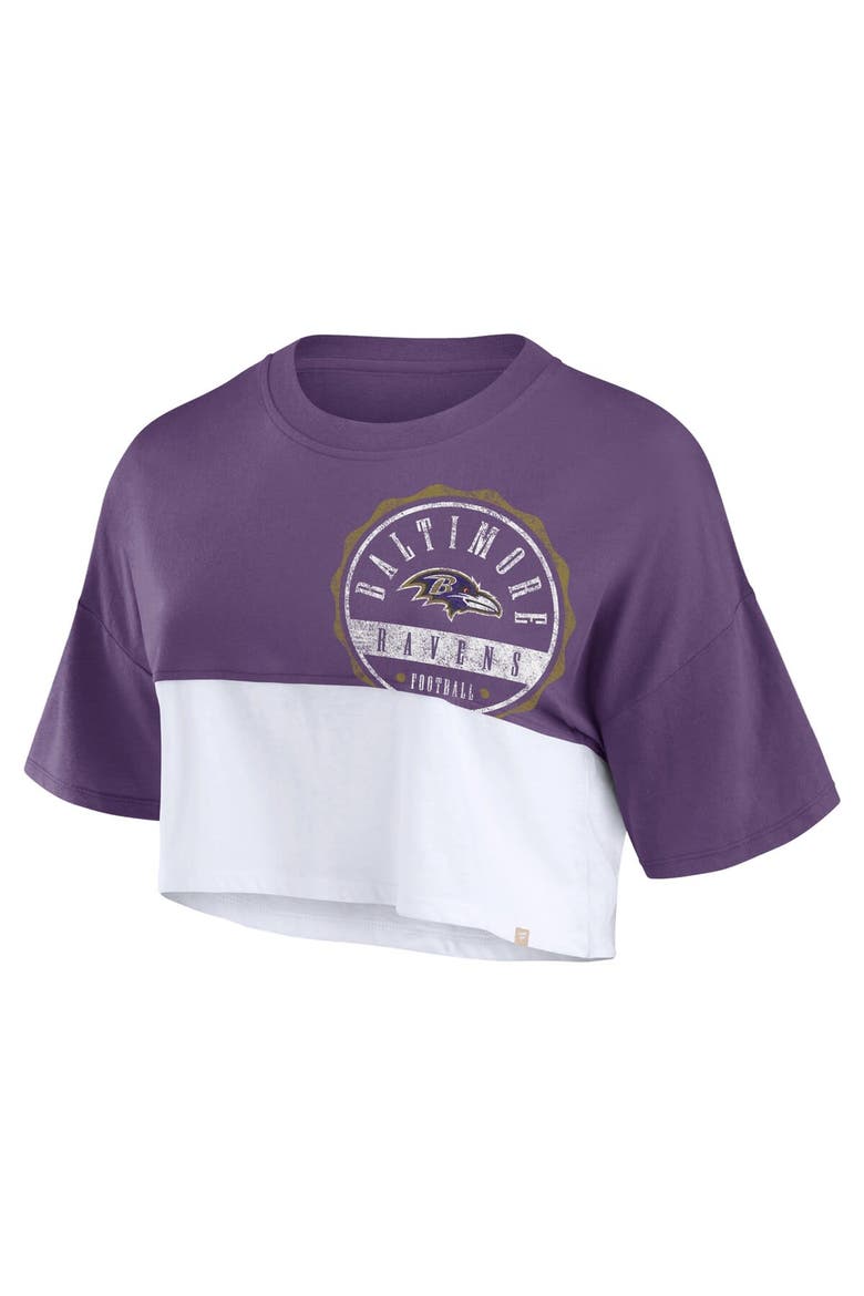 Women's Fanatics Branded Purple/White Baltimore Ravens Boxy Color Split Cropped T-Shirt, Alternate, color, Purple