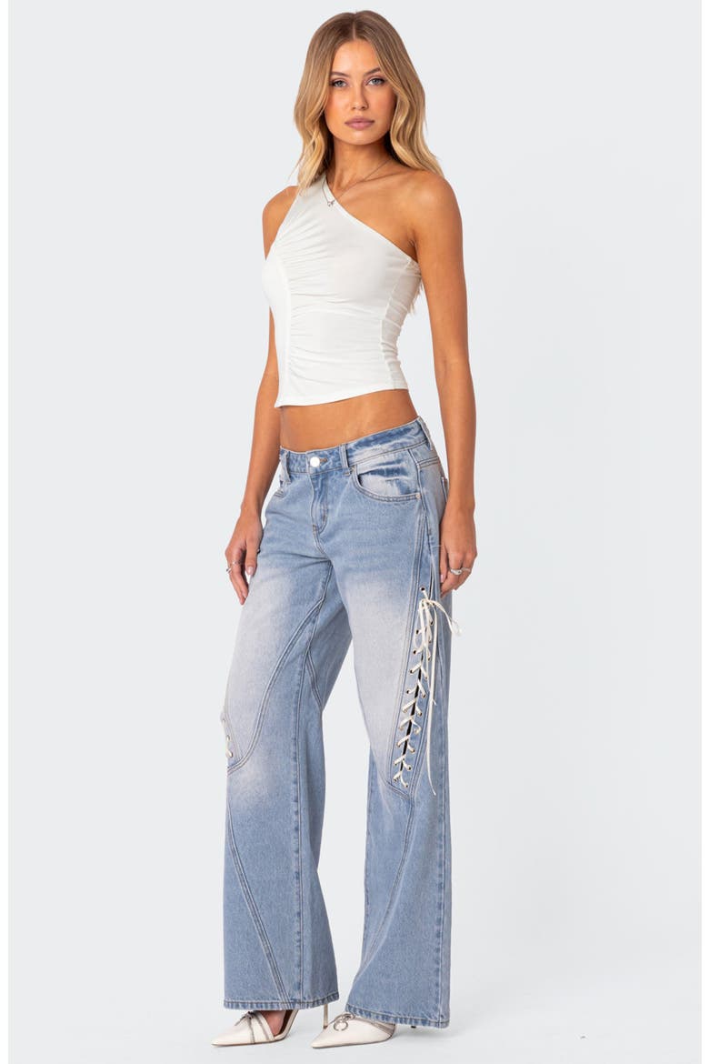 Lace-Up Low Rise Wide Leg Jeans, Alternate, color, LIGHT-BLUE
