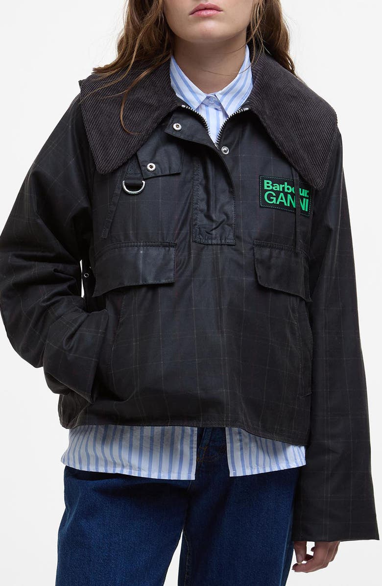 Barbour x Ganni Tartan Waxed Anorak with Removable Hood, Main, color,