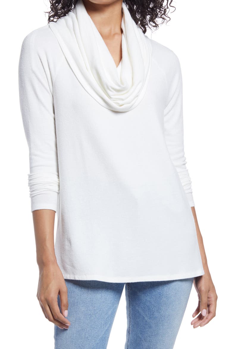 Convertible Neckline Cozy Fleece Tunic, Main, color, IVORY