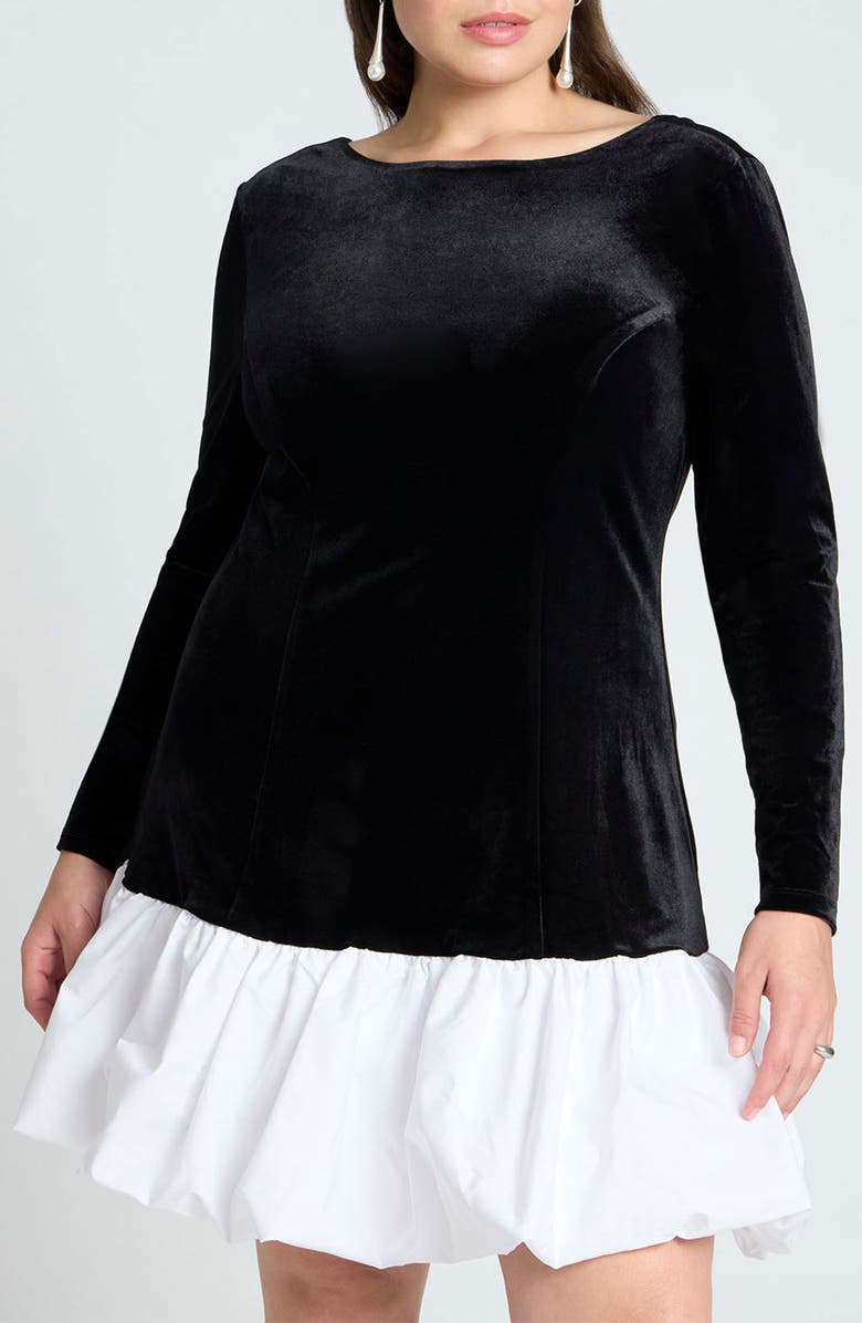 ELOQUII Long Sleeve Velvet Bubble Hem Minidress, Alternate, color,