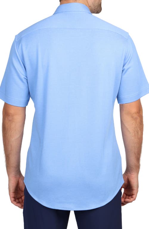Tailorbyrd Solid Modal Blend Short Sleeve Shirt In Oxford Blue