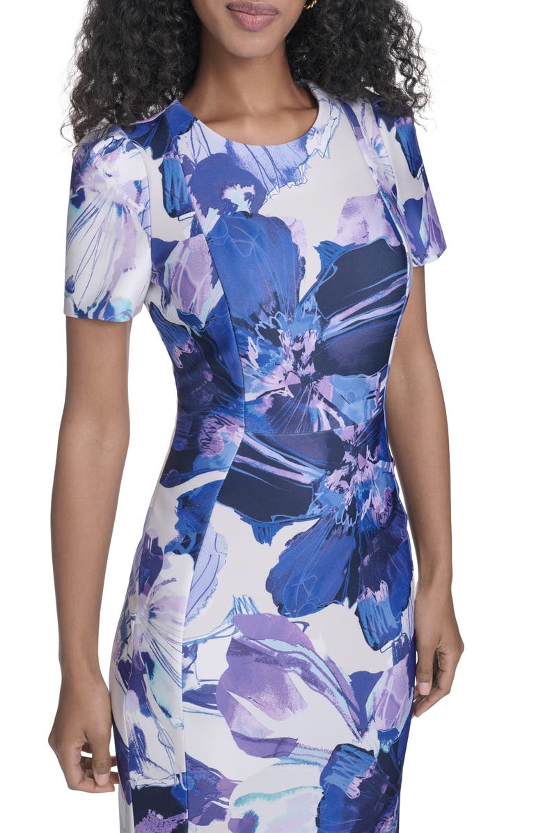 Calvin Klein Floral Short Sleeve Sheath Dress, Alternate, color, Spring Mist Multi