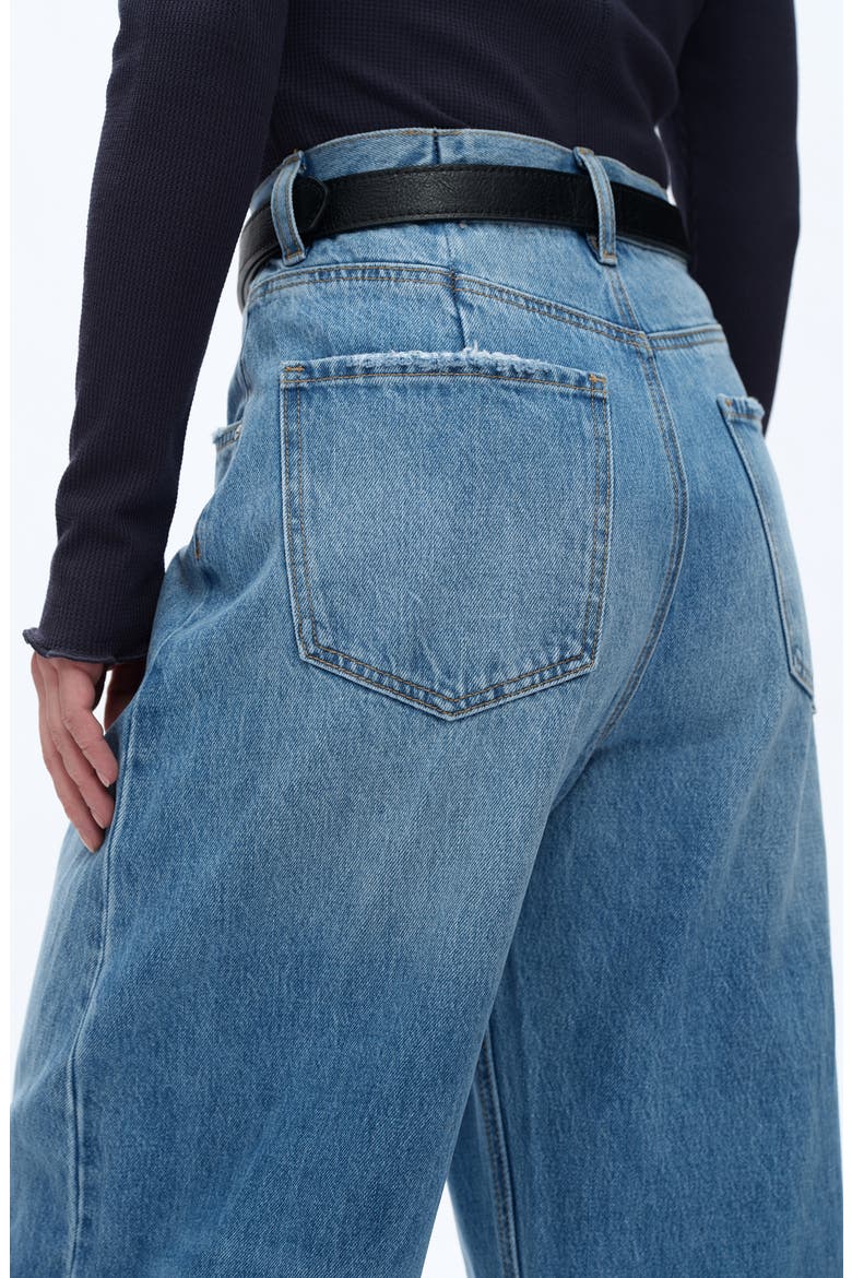 Frayed Super High Waist Barrel Jeans, Alternate, color, DARK BLUE