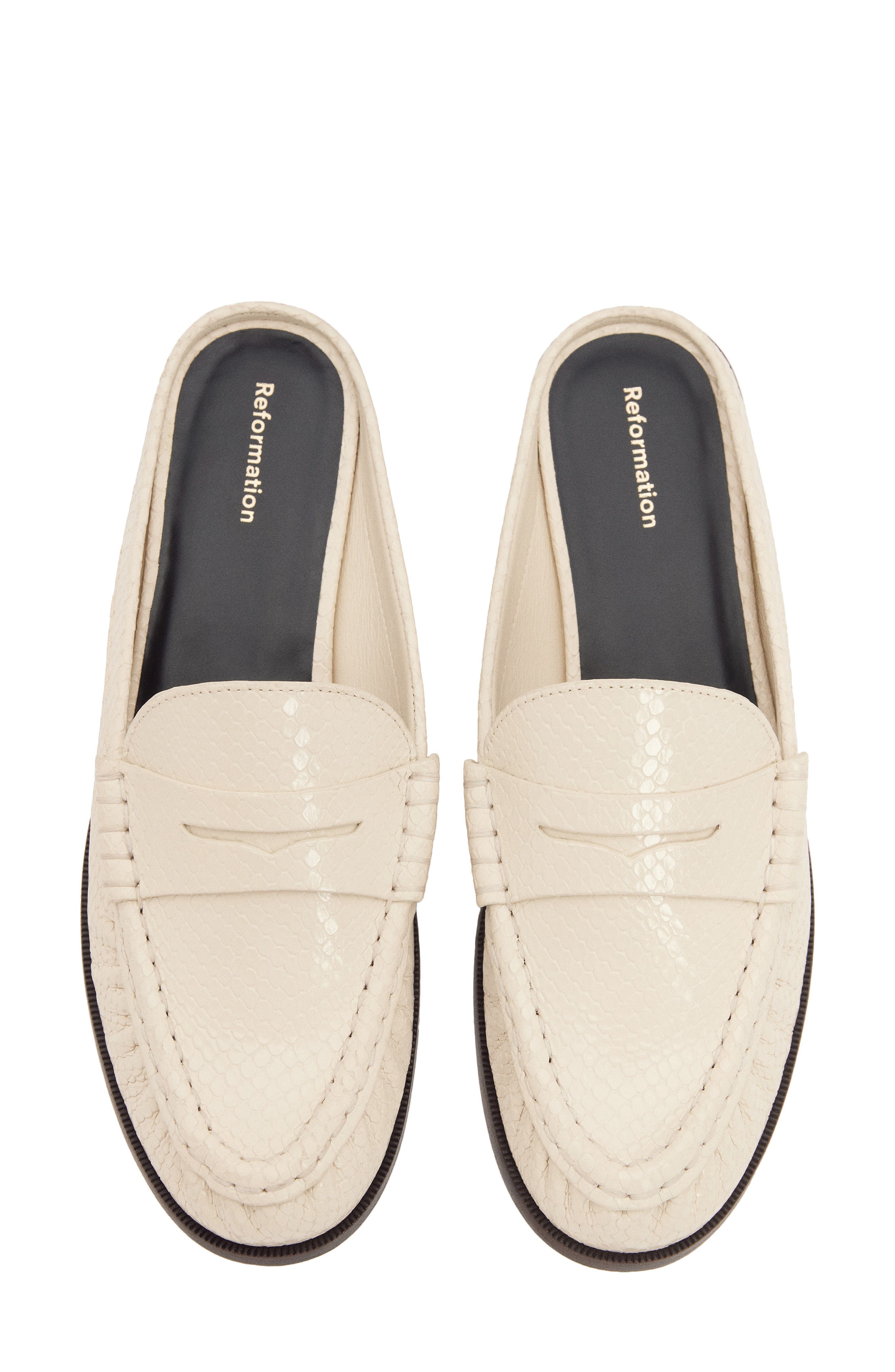 Reformation Francine Loafer Mule, Alternate, color, Almond Watersnake