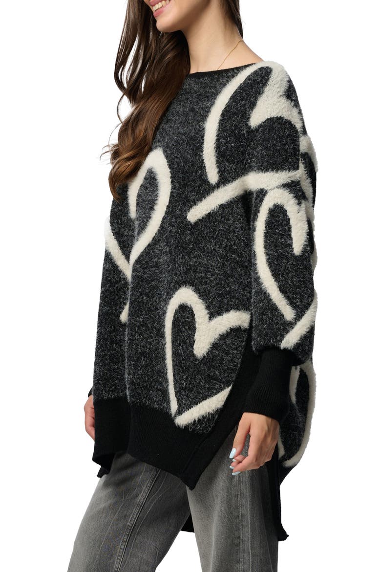 Wispy Heart Tunic Sweater, Alternate, color, BLACK