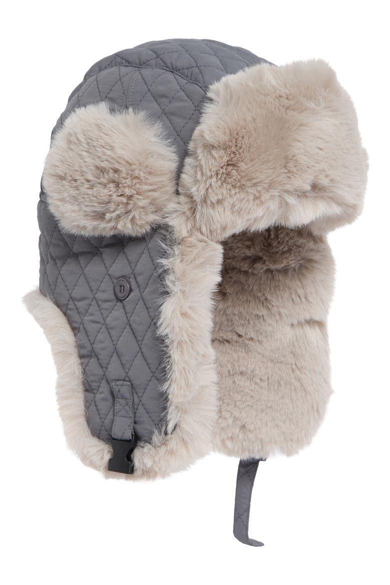 Quilted Faux Fur Trooper Hat, Main, color, GRAY/ GRAY
