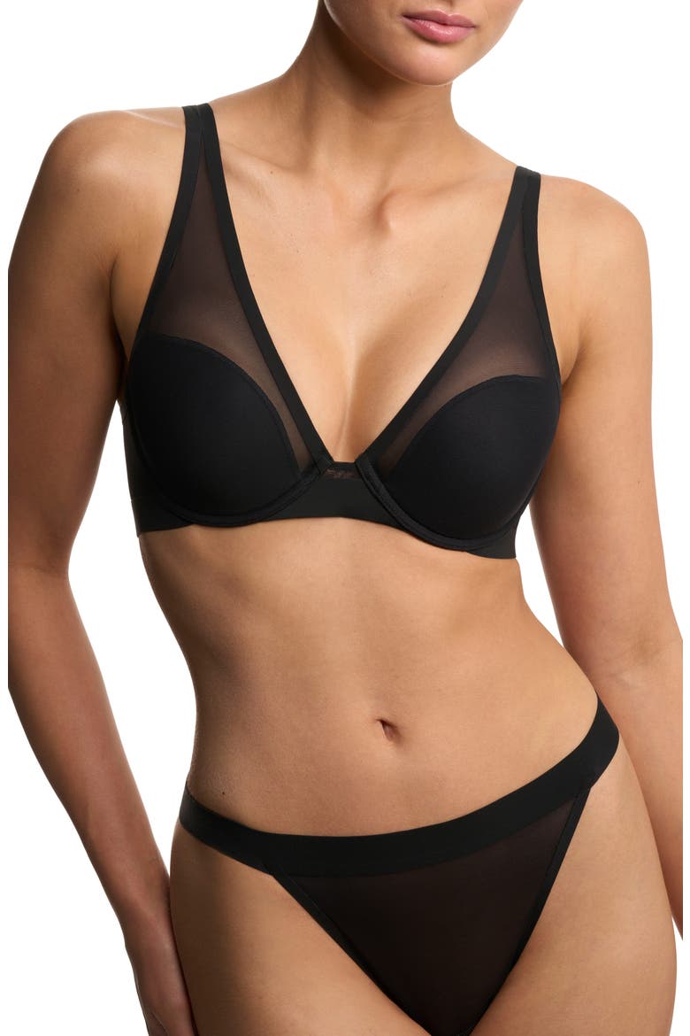 True Zen Mesh Plunge T-Shirt Bra, Alternate, color, BLACK