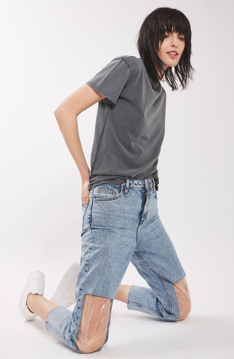 Topshop Clear Knee Mom Jeans, Alternate, color,