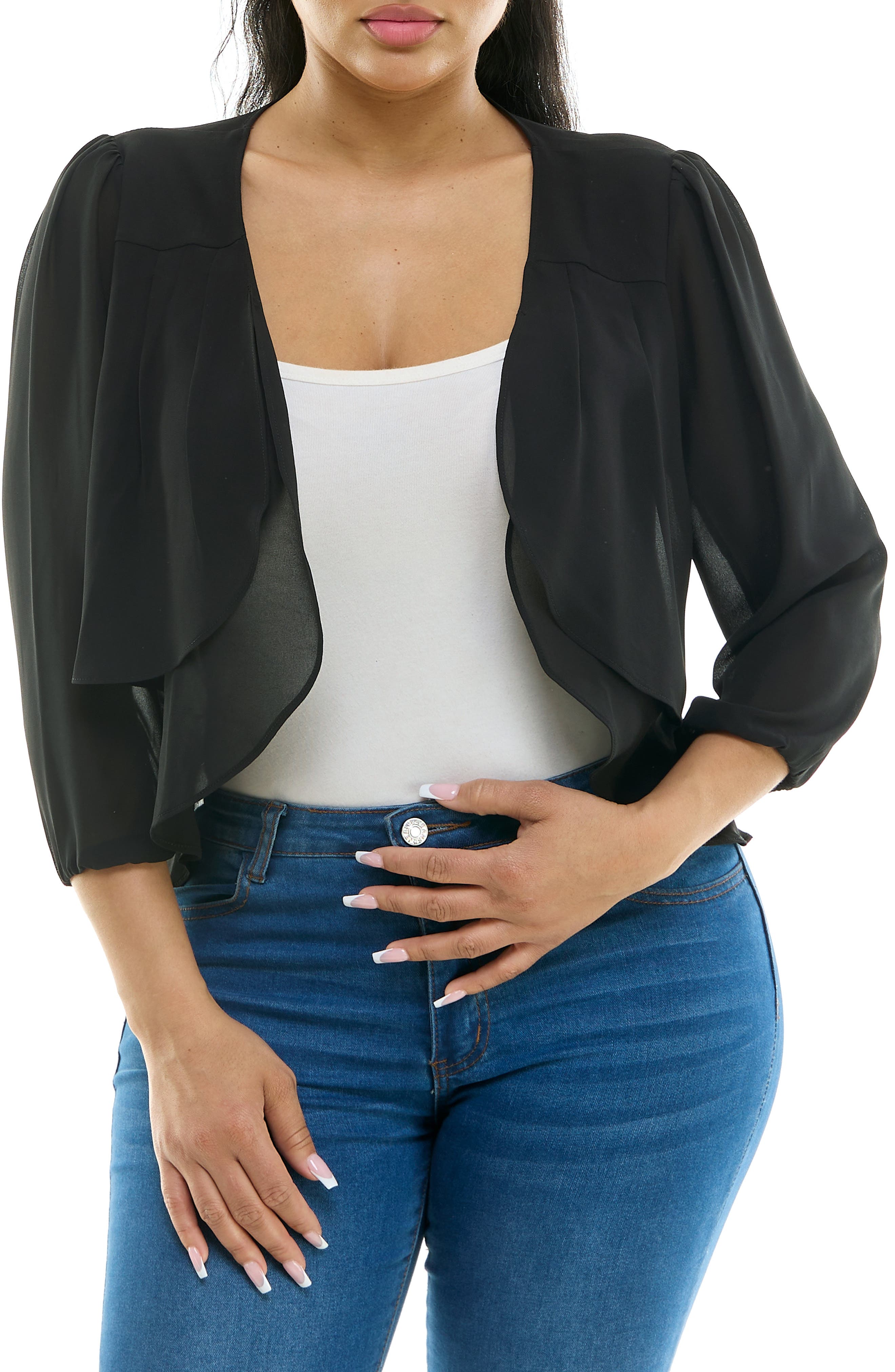 Nina Leonard Tiered Chiffon Shrug