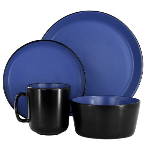 Elama Bacarra 16 Piece Stoneware Dinnerware Set In Black