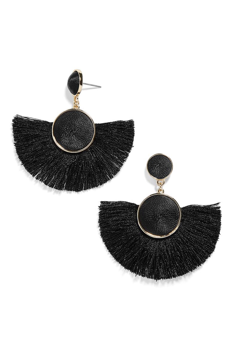 Marinella Fringe Drop Earrings, Main, color, BLACK
