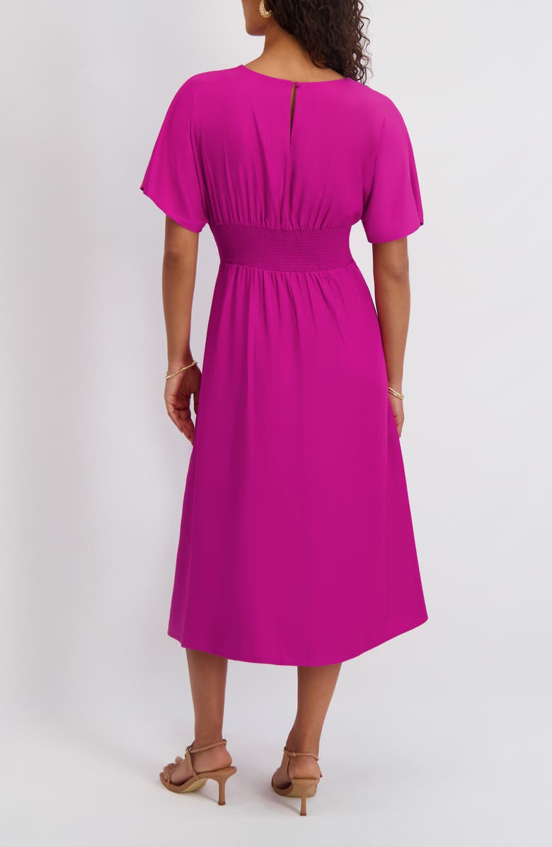 Kensie Short Sleeve Fit & Flare Midi Dress, Alternate, color, Fuchsia