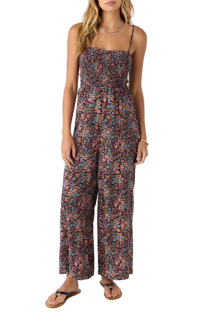 O'Neill Kaylane Floral Smocked Jumpsuit, Main, color, 