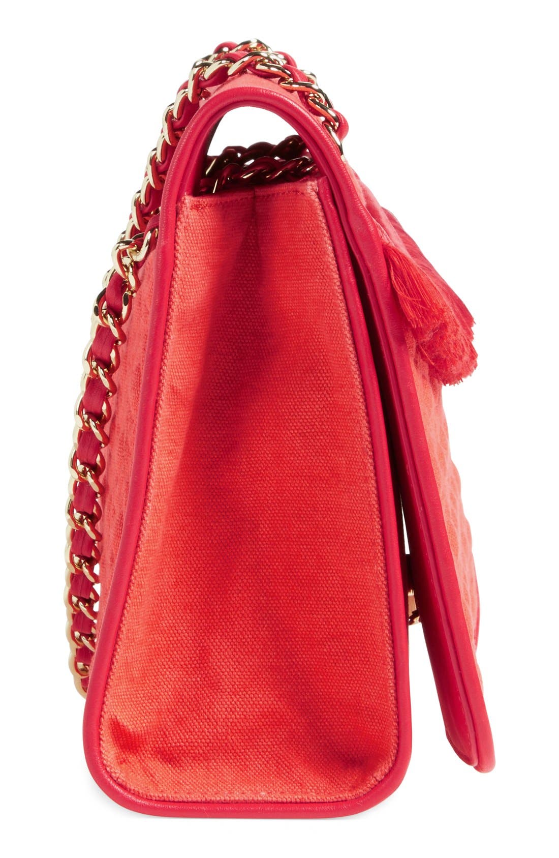 'Medium Fleming' Fringe Shoulder Bag, Alternate, color, POPPY RED