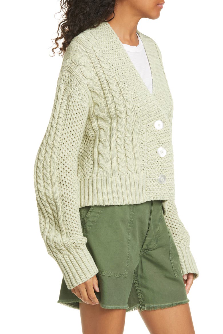The Cable Montana Cotton Blend Cardigan, Alternate, color, SEA GREEN