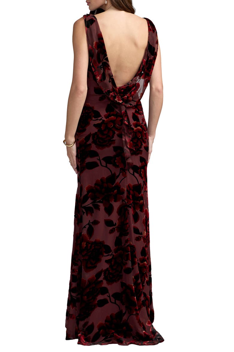 Sleeveless Cowl Back Velvet Gown, Alternate, color, Burgundy Multi