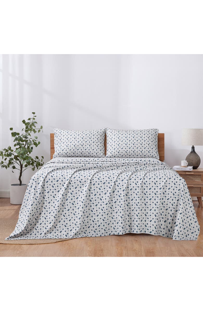 Modern Threads Rose Print Microfiber Sheet Set, Alternate, color, Blueberry