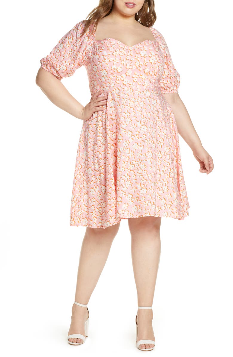 ELOQUII Puff Sleeve Floral Dress, Main, color,