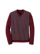 Paul Fredrick Washable Merino Wool Houndstooth V-neck Sweater