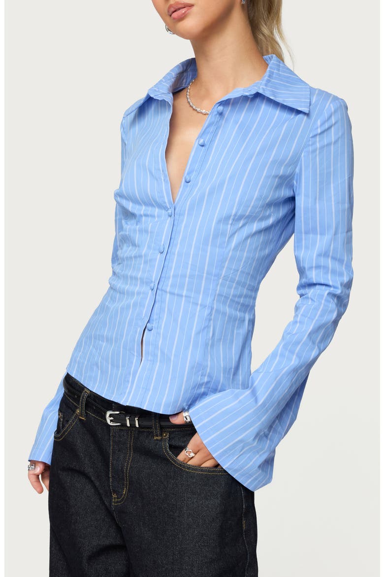 Pinstripe Tailored Button-Up Shirt, Alternate, color, BLUE
