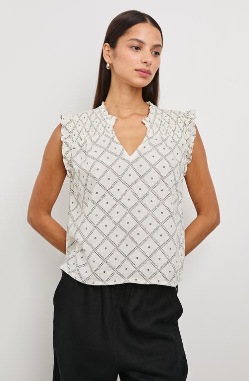 RAILS RAILS ARLENE GEO PRINT LINEN BLEND RUFFLE SHOULDER TOP 